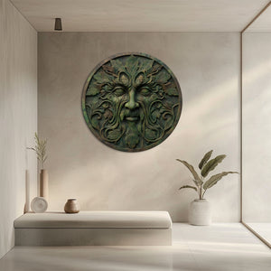 Green Man Face Metal Wall Art – UV Printed Aluminum Forest Spirit Garden Decor Indoor Outdoor