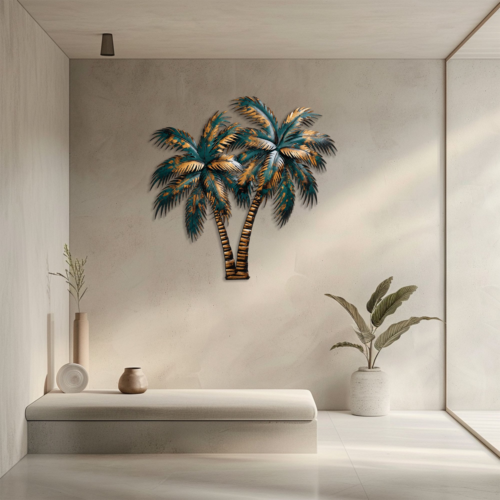 Palm Tree Metal Wall Art Sunset Beach Decor – Coastal Island Wall Hanging Rustic Summer Wall Art Home Decor