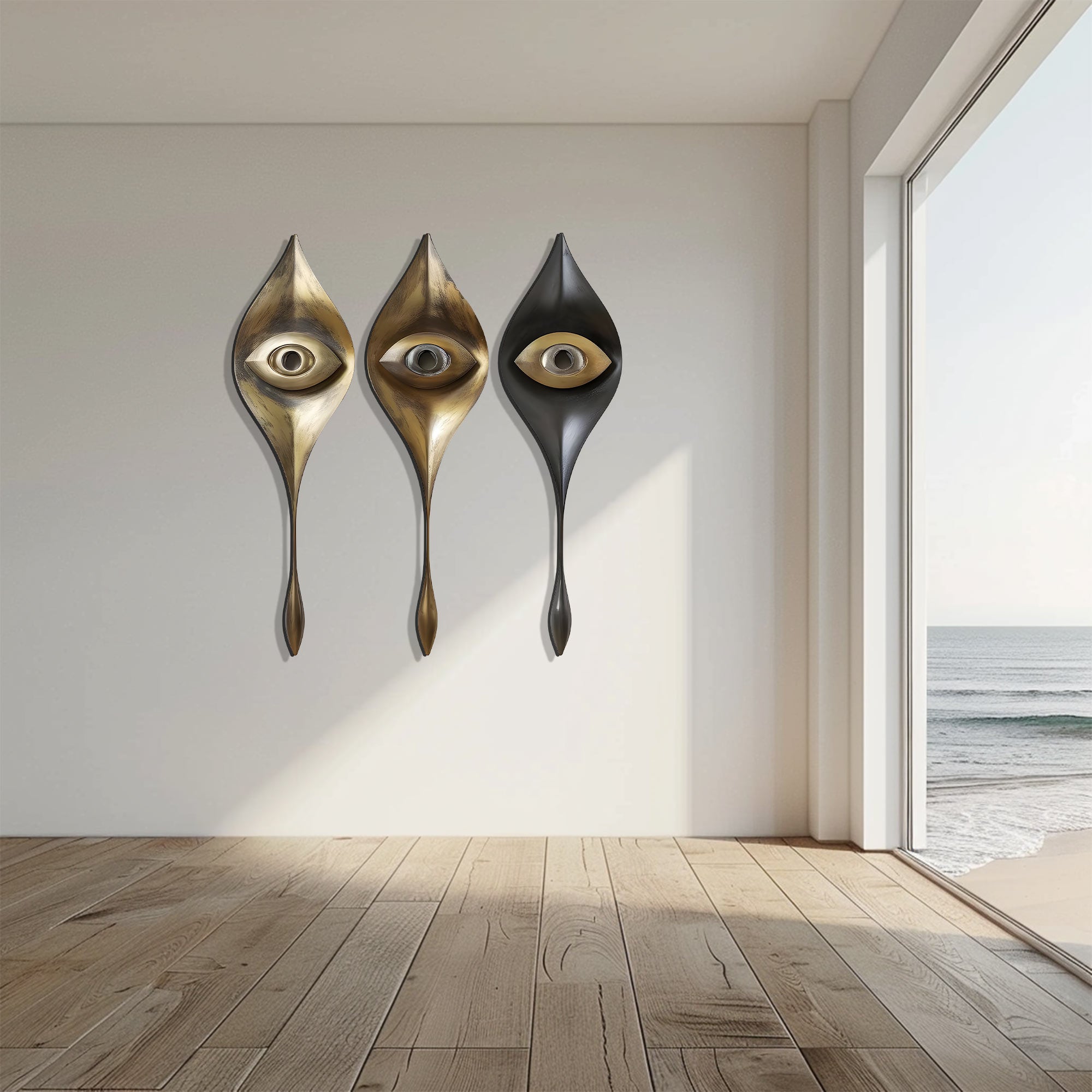 Modern Evil Eye Metal Wall Art Abstract Boho Wall Decor Gold Black Contemporary Aluminum Wall Sculpture Set