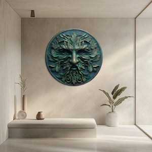 Green Man Face Metal Wall Art – UV Printed Aluminum Forest Spirit Garden Decor Indoor Outdoor V1