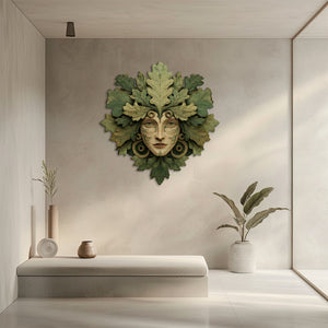Green Woman Metal Wall Art – UV Printed Aluminum Forest Goddess Nature Decor Indoor Outdoor