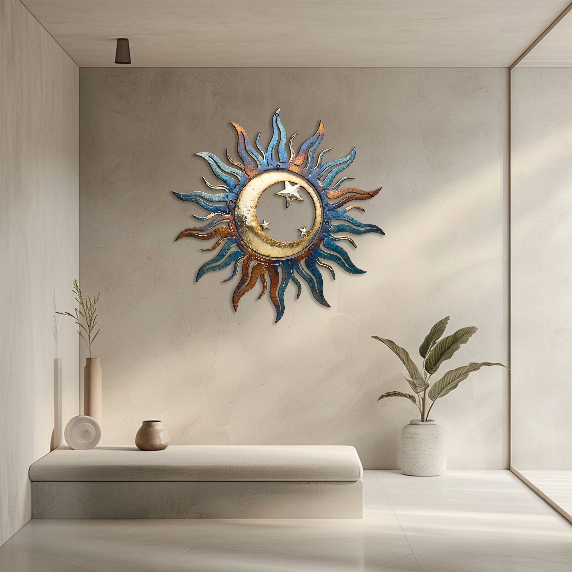 Sun Moon Metal Wall Art – Celestial Boho UV Printed Aluminum Decor Indoor Outdoor