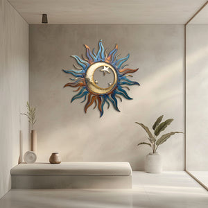 Sun Moon Metal Wall Art – Celestial Boho UV Printed Aluminum Decor Indoor Outdoor