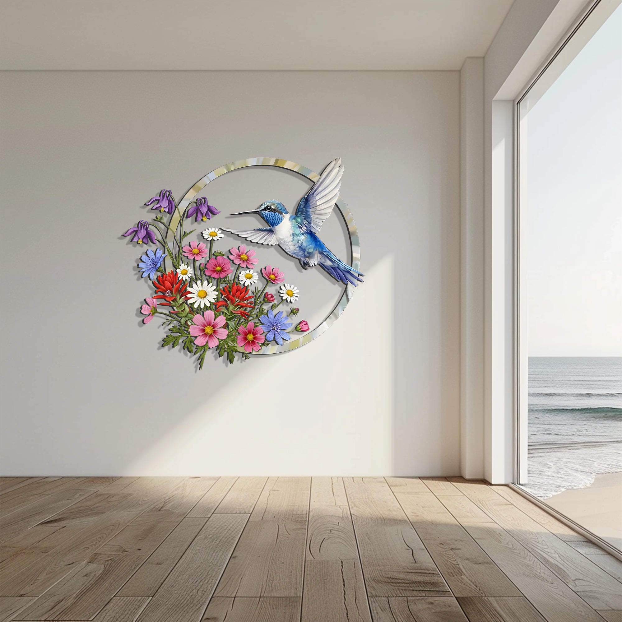 Hummingbird Floral Metal Wall Art – Wildflower Bird Decor Garden Indoor Outdoor