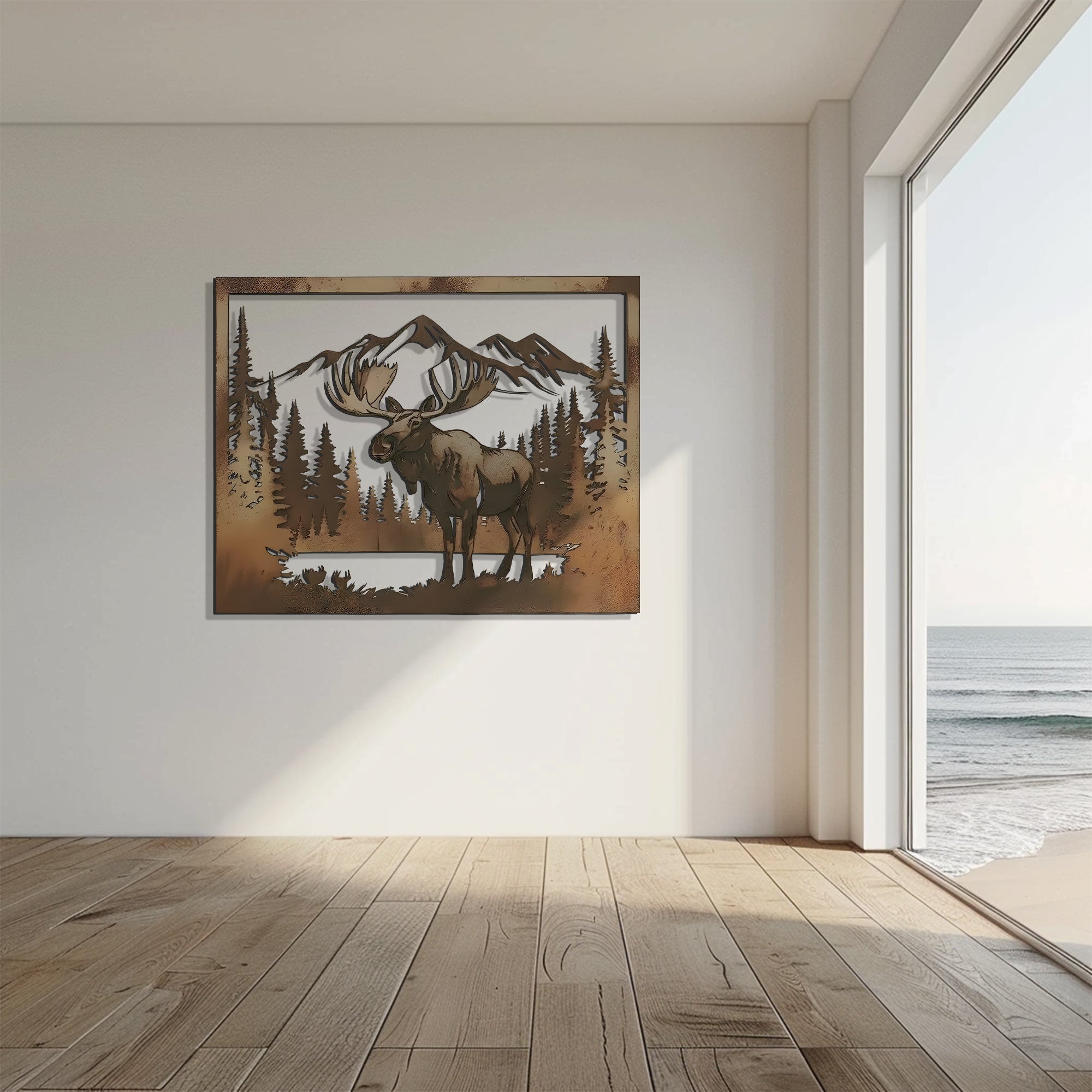 Moose Metal Wall Art Mountain Forest Decor – Rustic Cabin Wildlife Wall Hanging Outdoor Indoor