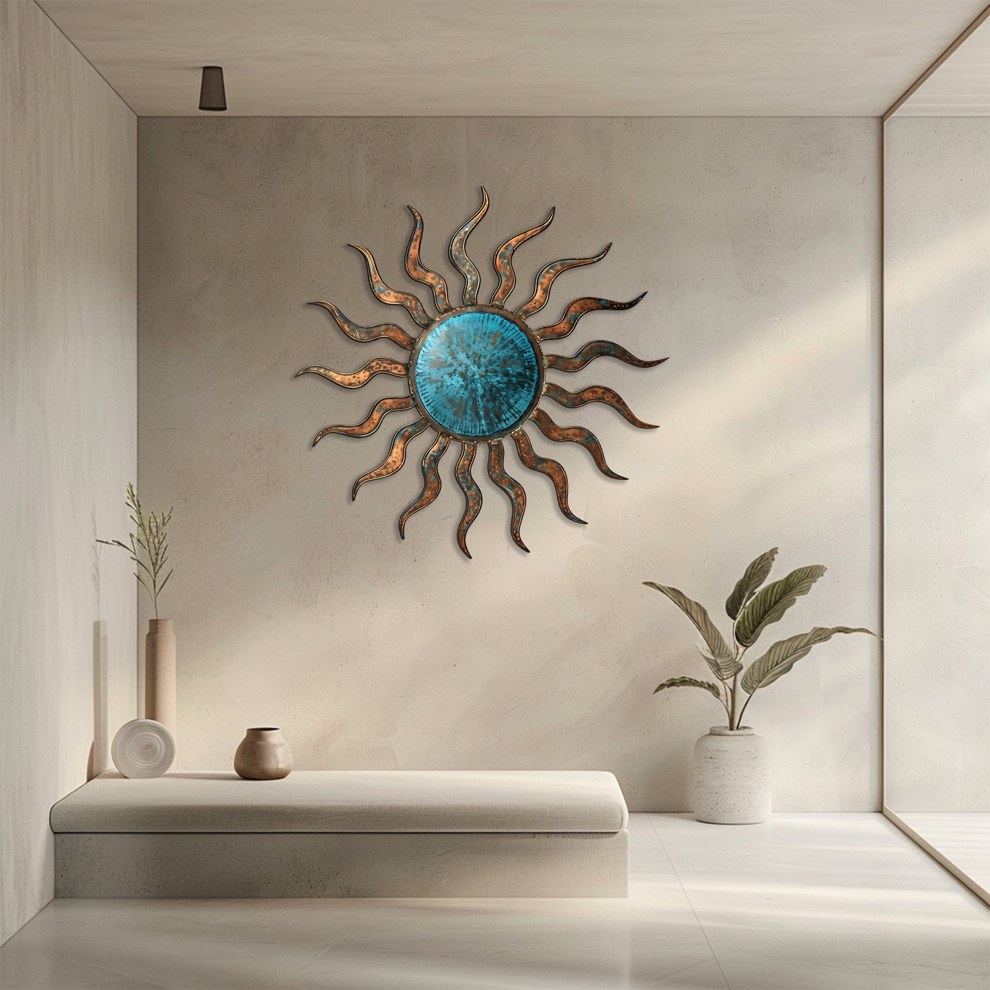 Turquoise Rustic Sun Metal Wall – UV Printed Aluminum Decor Custom Coastal Indoor Outdoor