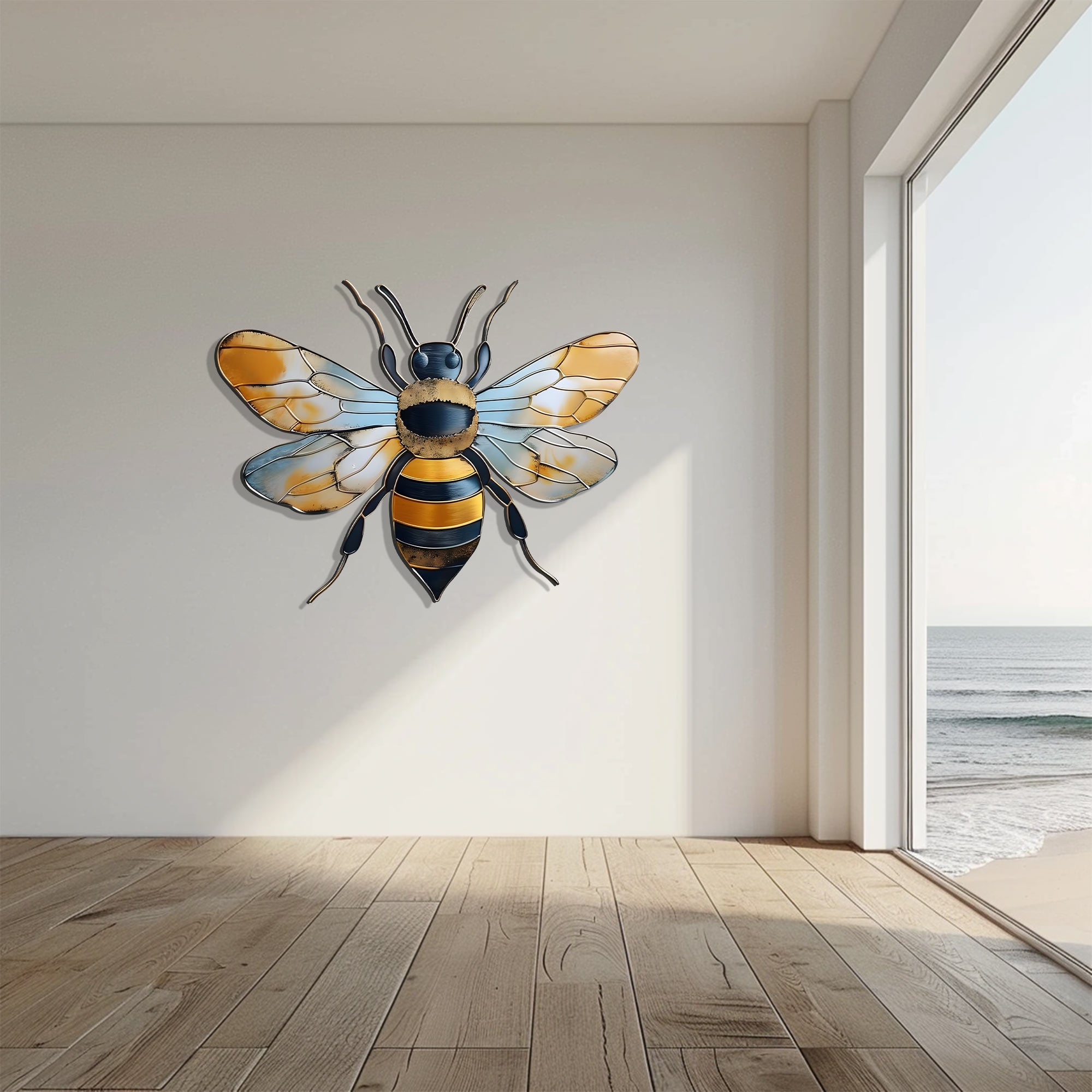 Bee Metal Wall Art Gold Honey Bee Decor – Rustic Garden Wall Hanging Farmhouse Insect Wall Art Nature Home Decor