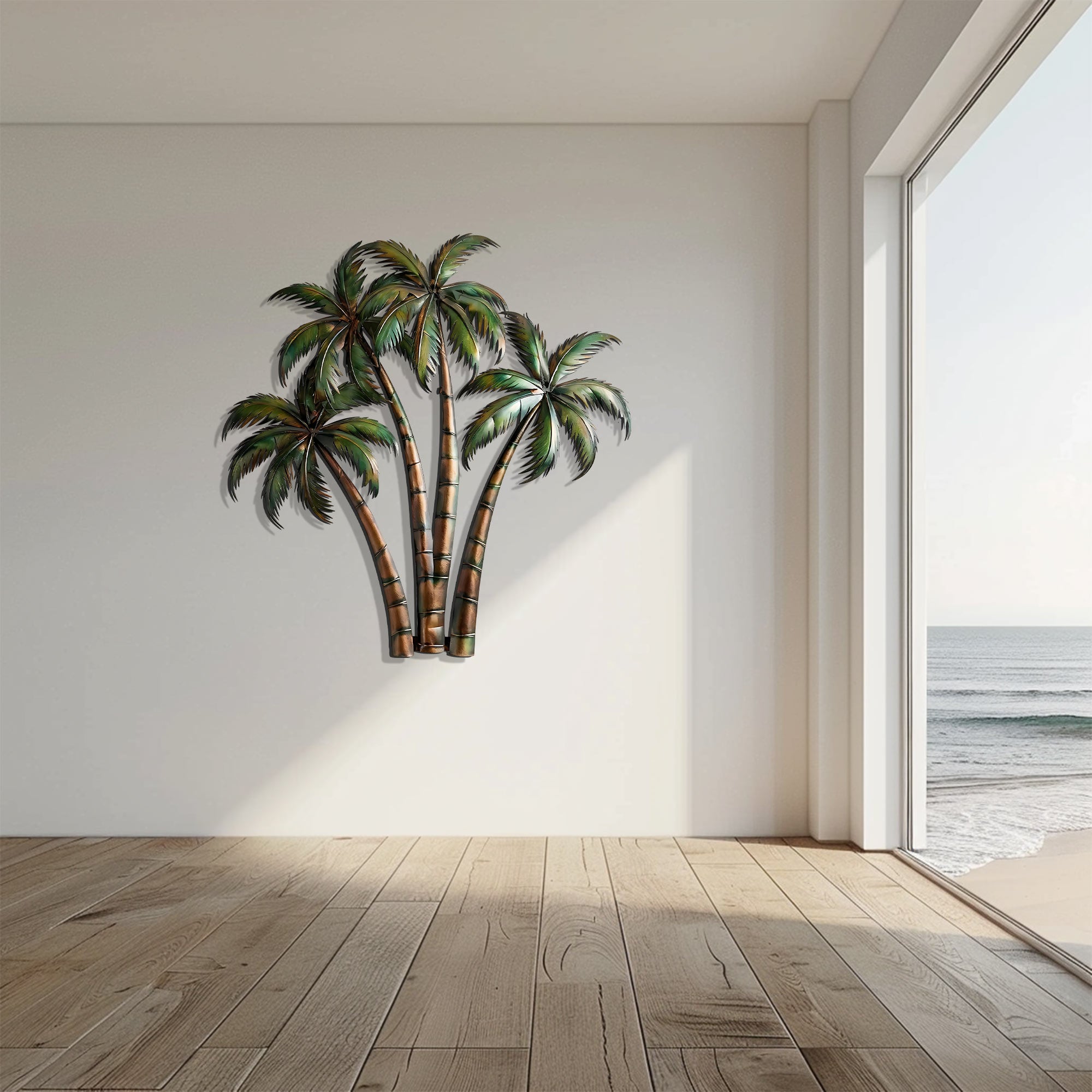 Palm Tree Metal Wall Art Tropical Beach Decor – Coastal Island Wall Hanging Rustic Summer Wall Art Home Decor