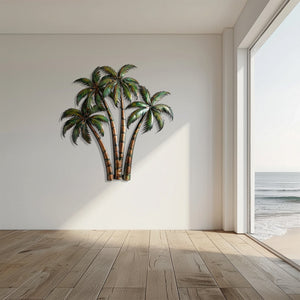 Palm Tree Metal Wall Art Tropical Beach Decor – Coastal Island Wall Hanging Rustic Summer Wall Art Home Decor