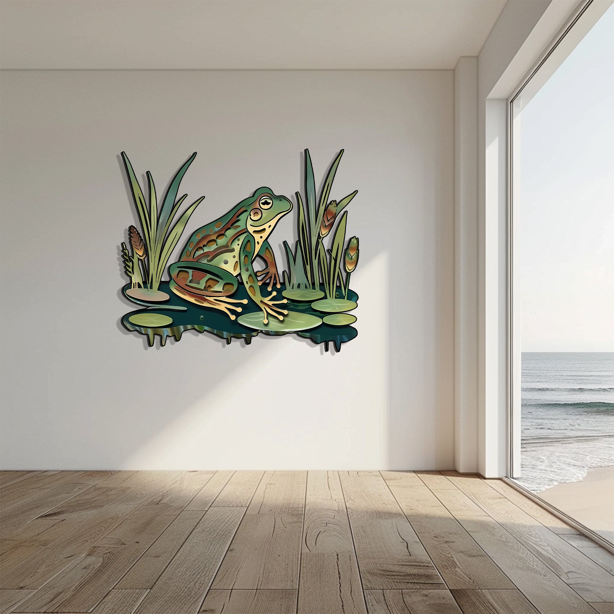 Frog Pond Metal Wall Art Lily Pad Nature Wall Decor Green Frog Garden Decor Rustic Wall Hanging