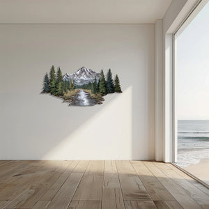 Mountain Wall Art – Forest River Landscape Metal Decor