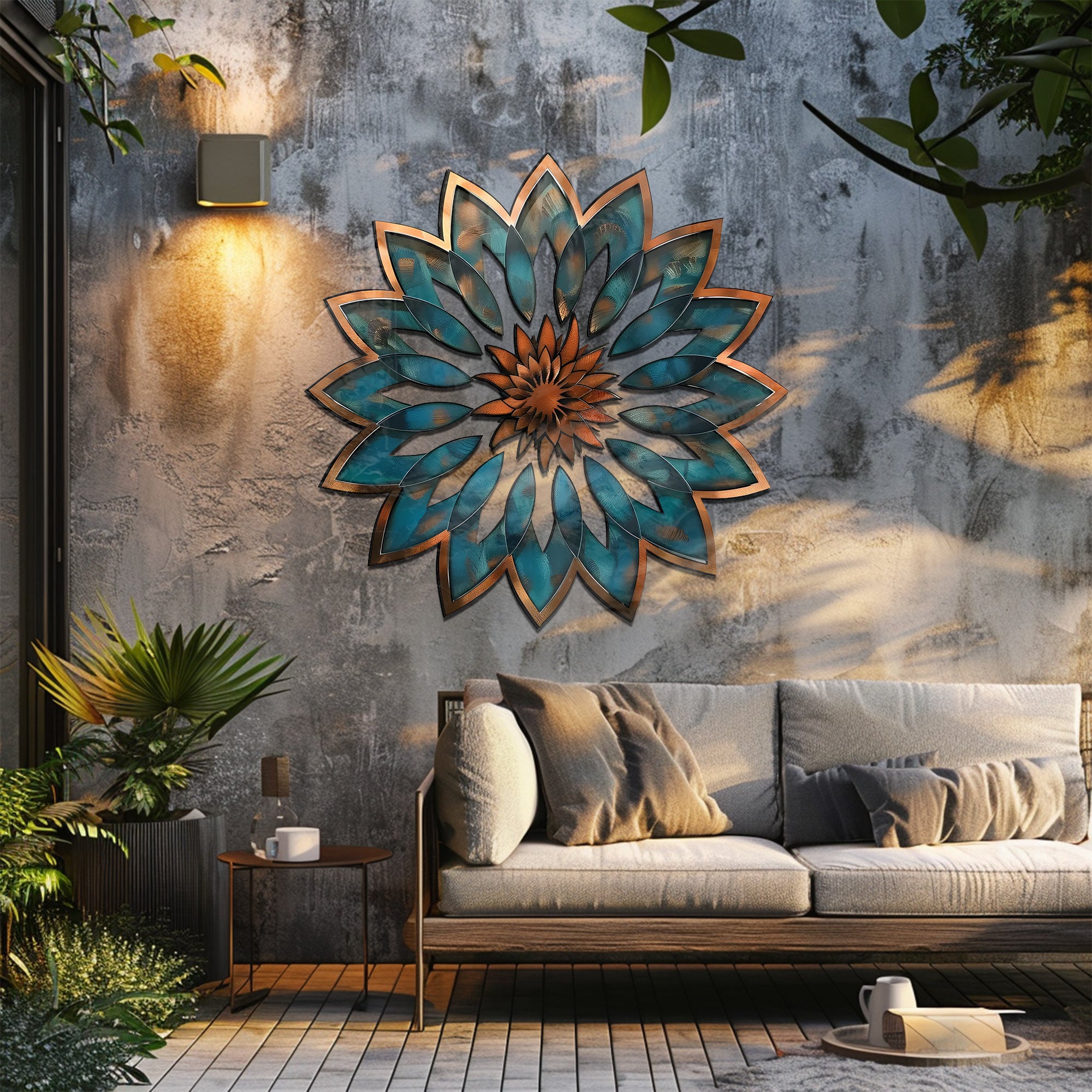Mandala Blue Sun Metal Wall Art – Boho Sun Wall Hanging Mandala Wall Art Home Decor