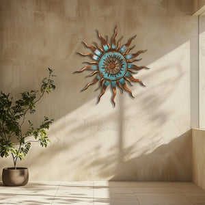 Turquoise Sun Metal Wall Art – UV Printed Aluminum Decor for Indoor &amp; Outdoor