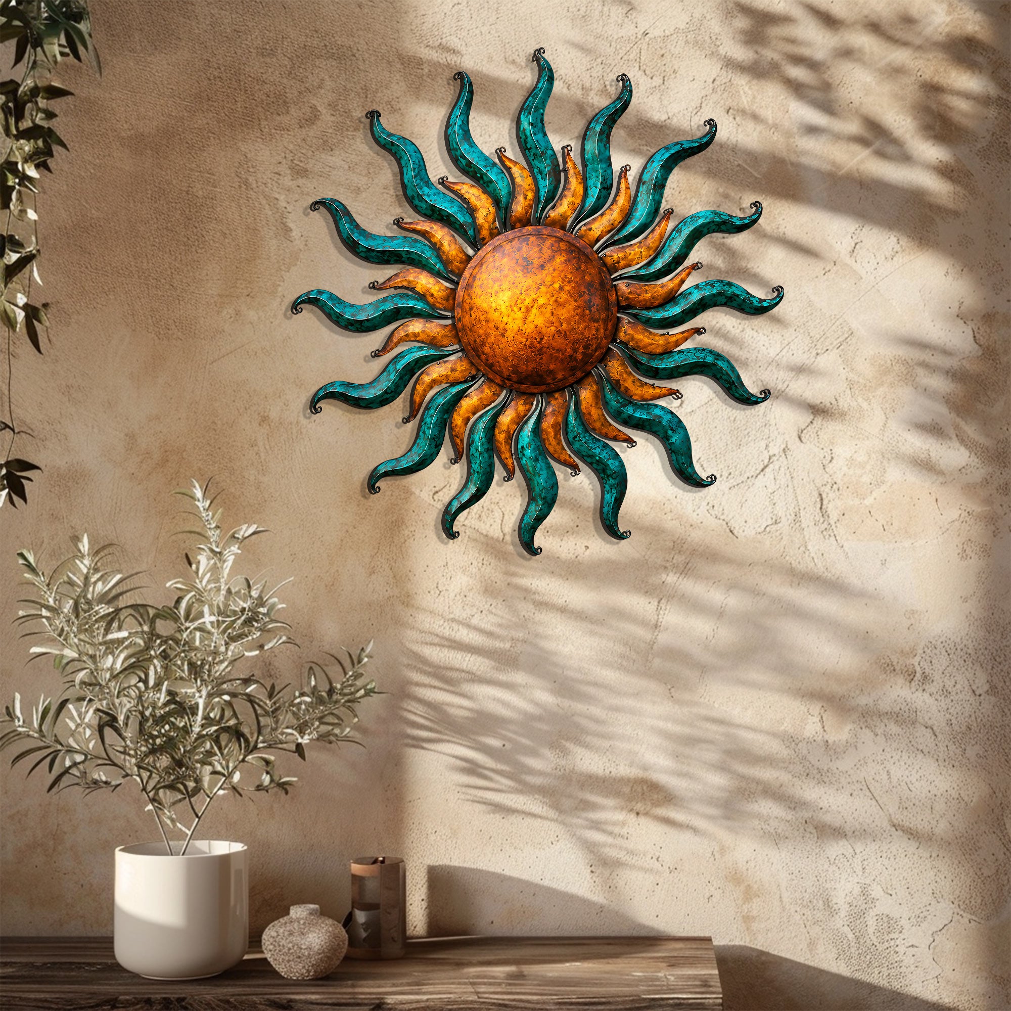 Sunburst Metal Wall Art – UV Printed Decor Rustic Indoor Outdoor