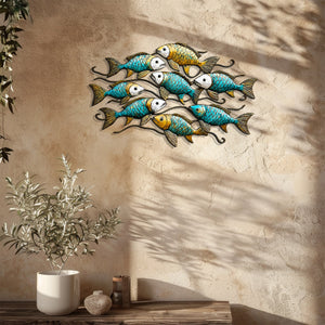 School of Fish Metal Wall Art – UV Printed Coastal Decor Beach Indoor Outdoor
