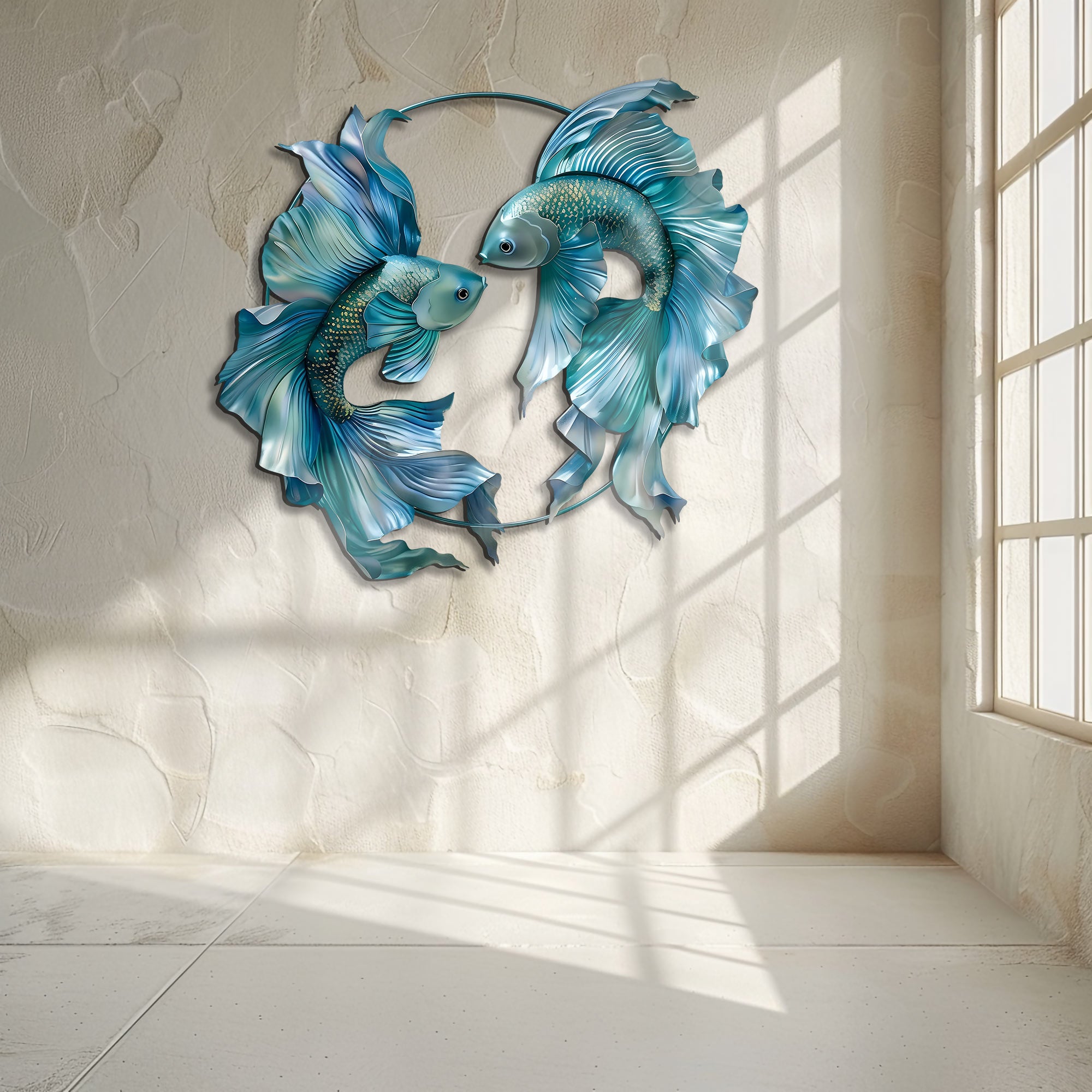 Blue Betta Fish Metal Wall Art – UV Printed Aluminum Coastal Decor Yin Yang Indoor Outdoor