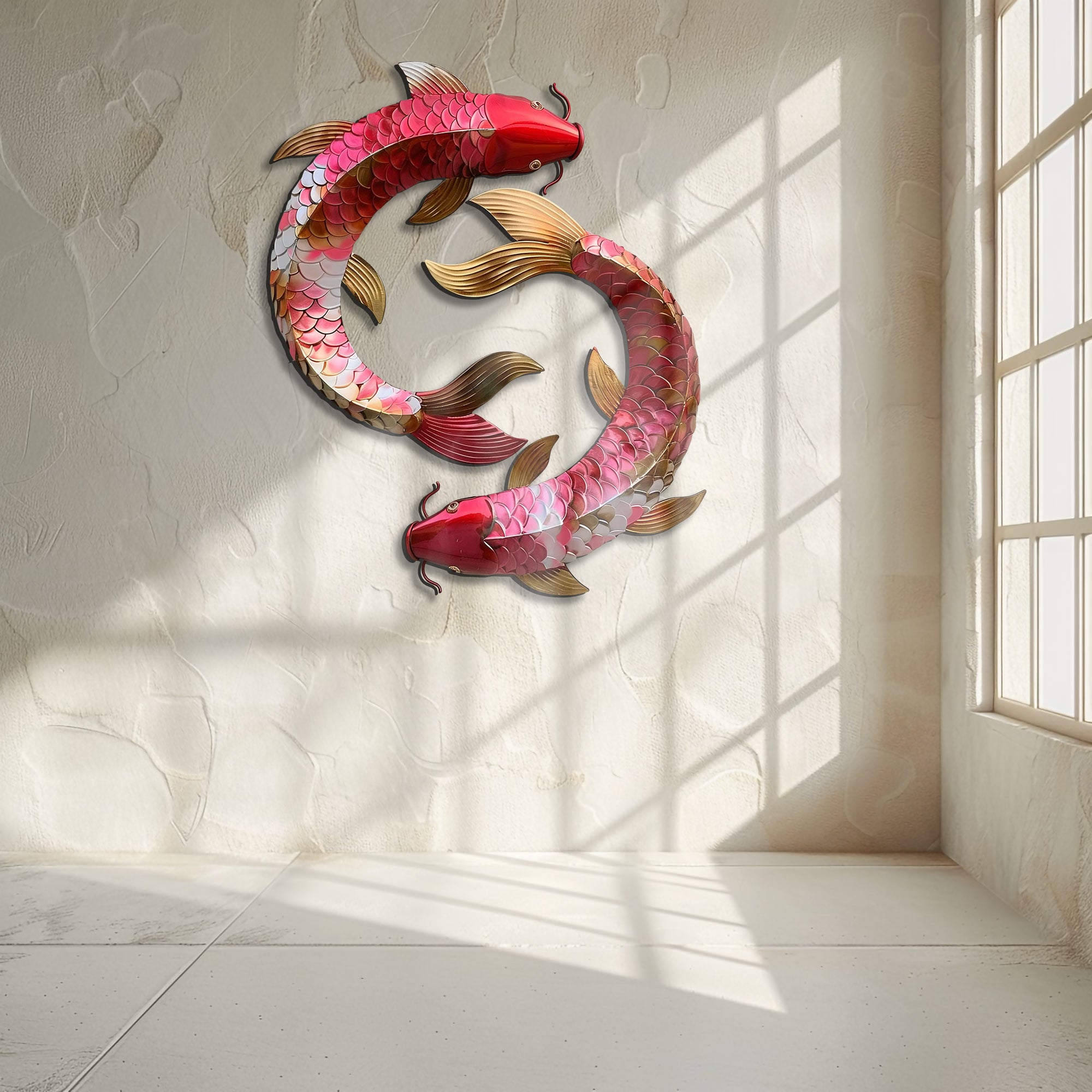 Koi Fish Yin Yang Metal Wall Art – UV Printed Aluminum Decor Feng Shui Indoor Outdoor