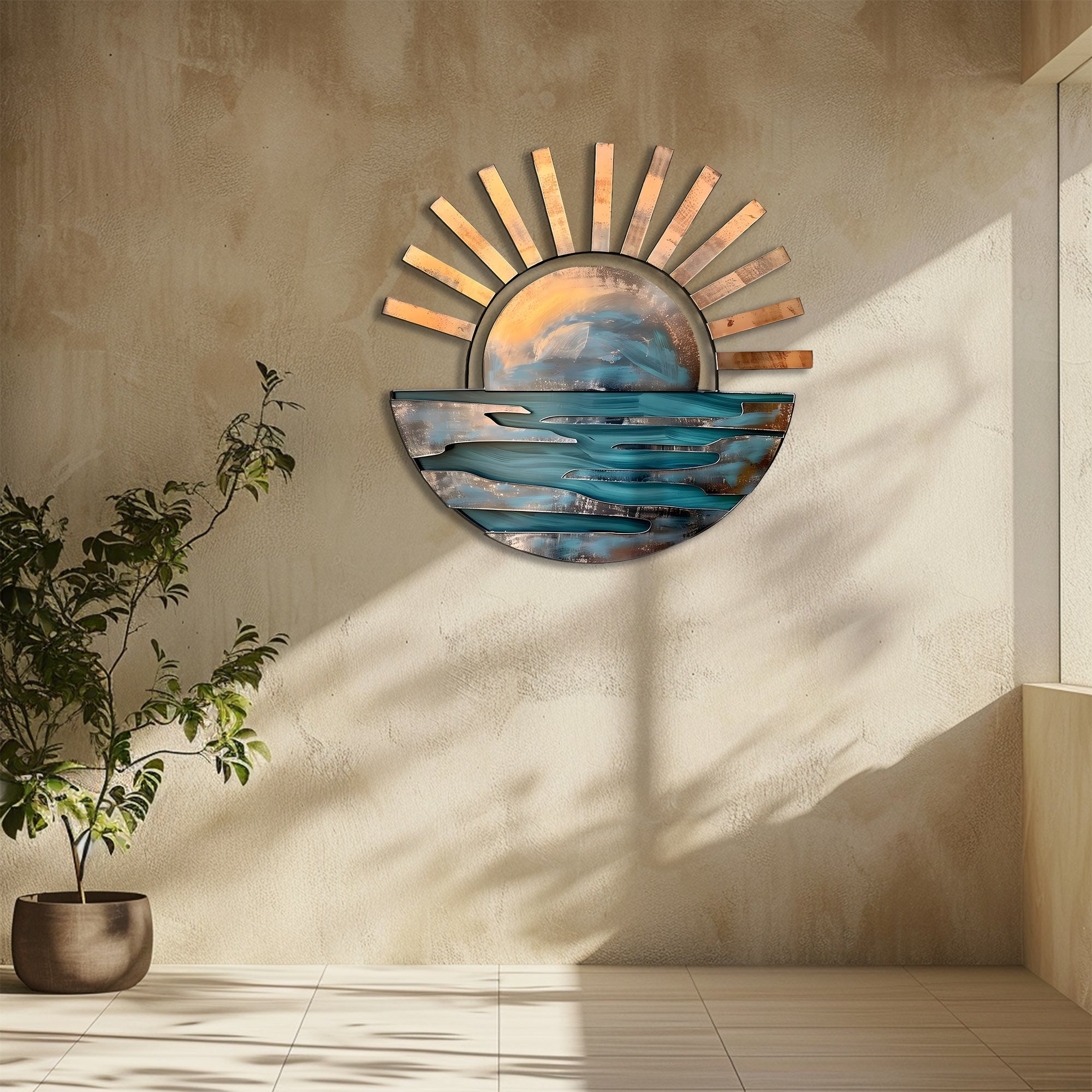 Sunset Ocean Metal Wall Art – UV Printed Aluminum Coastal Decor for Indoor &amp; Outdoor