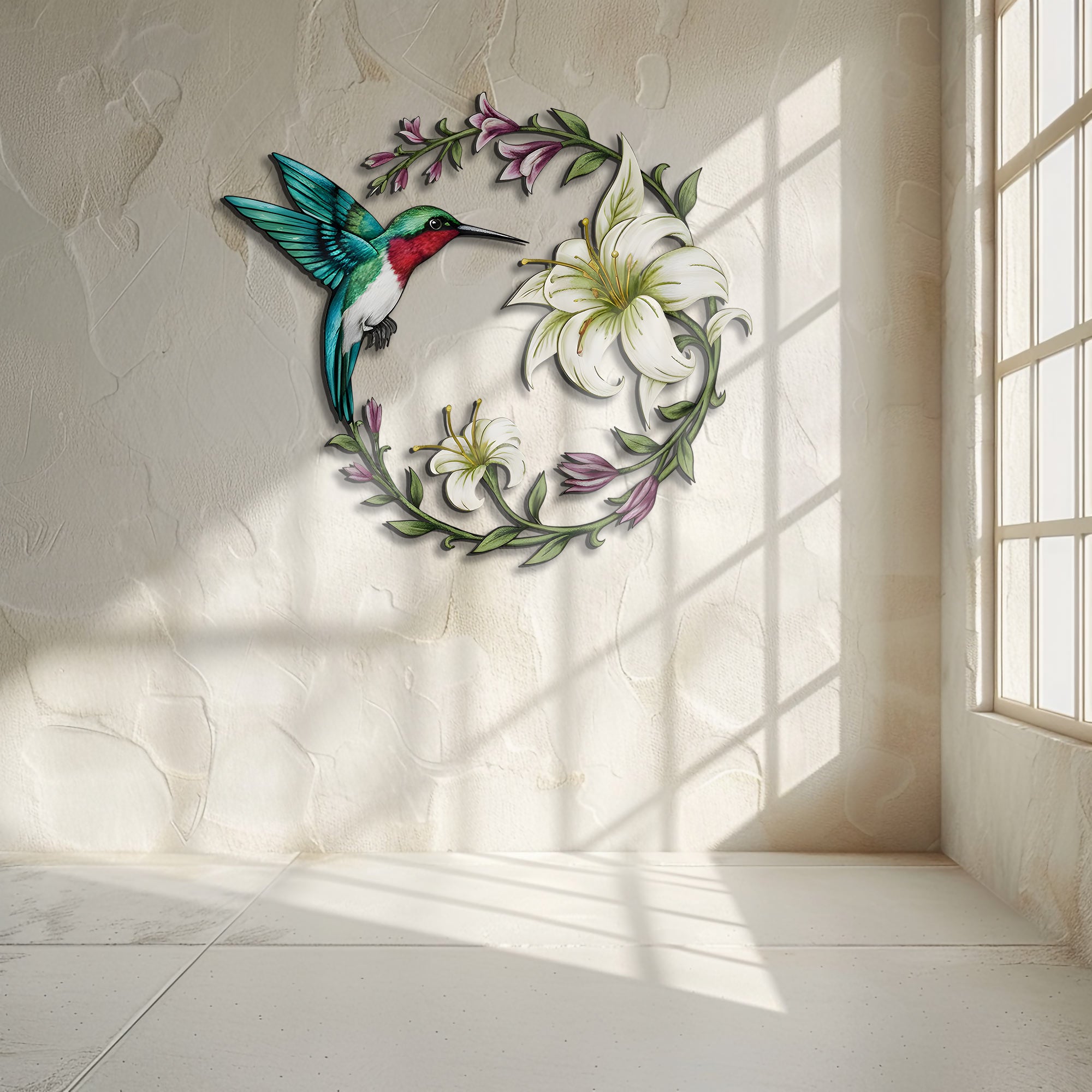 Hummingbird Floral Metal Wall Art – UV Printed Aluminum Nature Decor Garden Indoor Outdoor