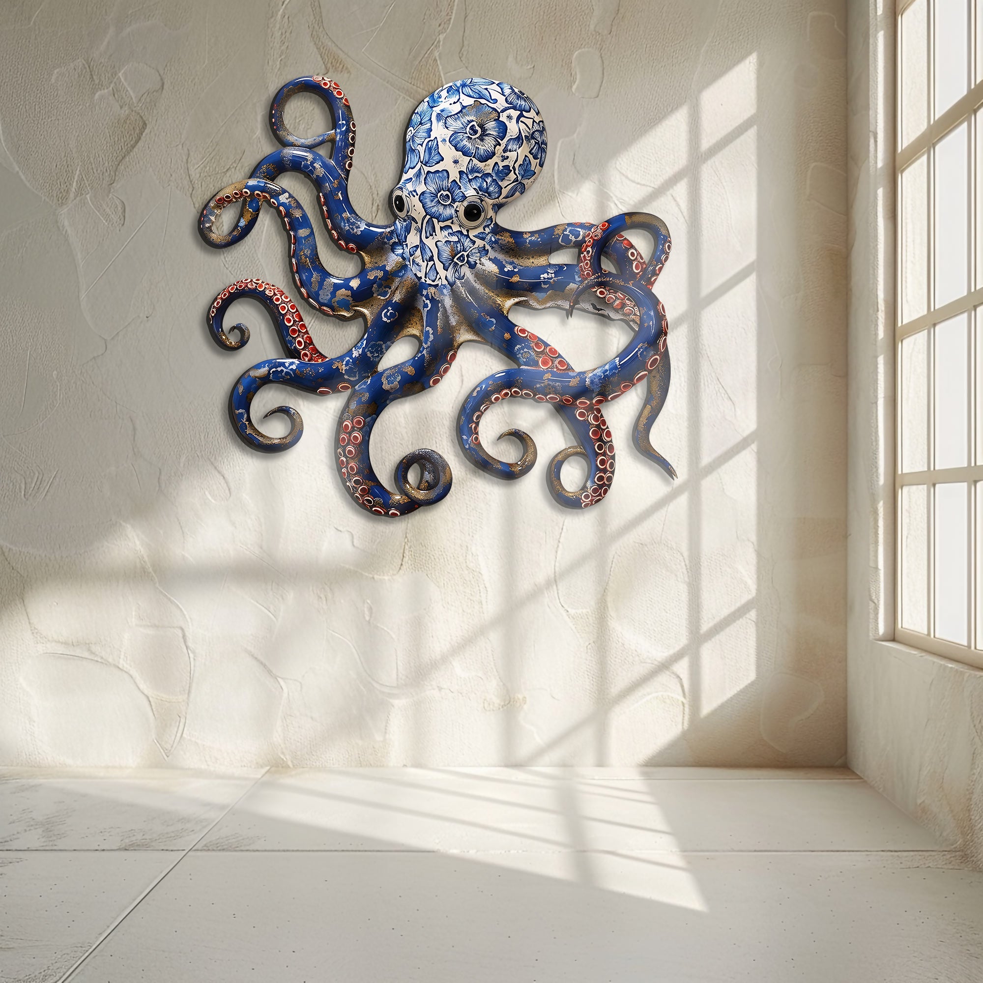 Blue Octopus Metal Wall Art – UV Printed Aluminum Coastal Decor Ocean Indoor Outdoor