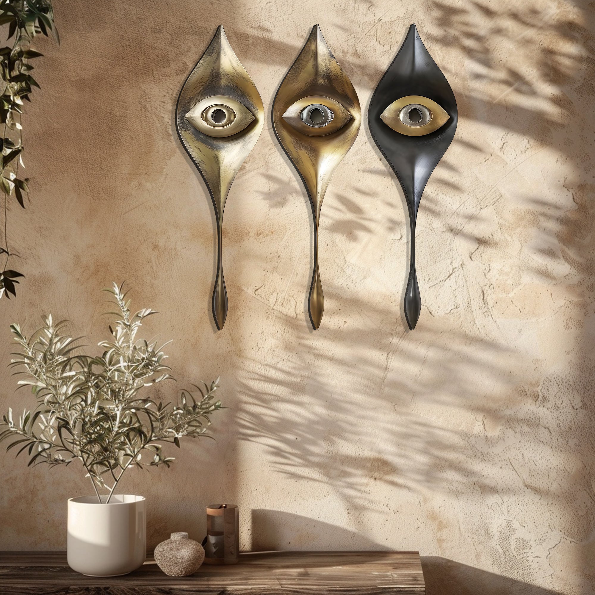 Modern Evil Eye Metal Wall Art Abstract Boho Wall Decor Gold Black Contemporary Aluminum Wall Sculpture Set