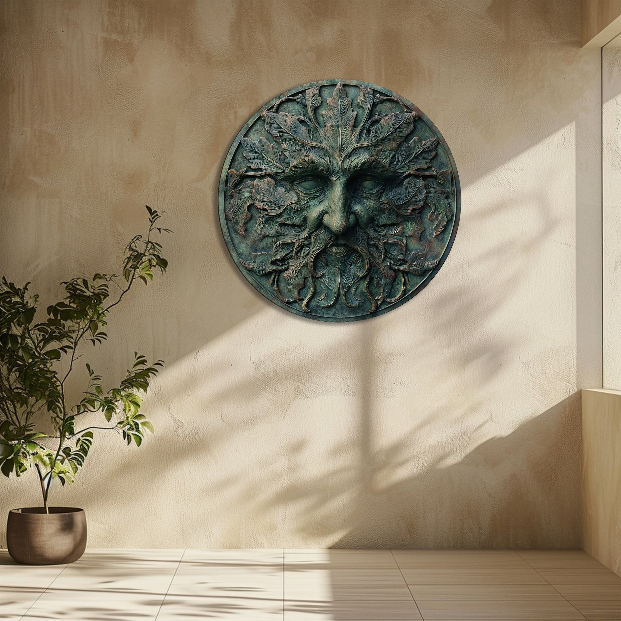 Green Man Metal Wall Art – UV Printed Aluminum Forest Spirit Decor Indoor Outdoor