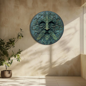 Green Man Face Metal Wall Art – UV Printed Aluminum Forest Spirit Garden Decor Indoor Outdoor V2