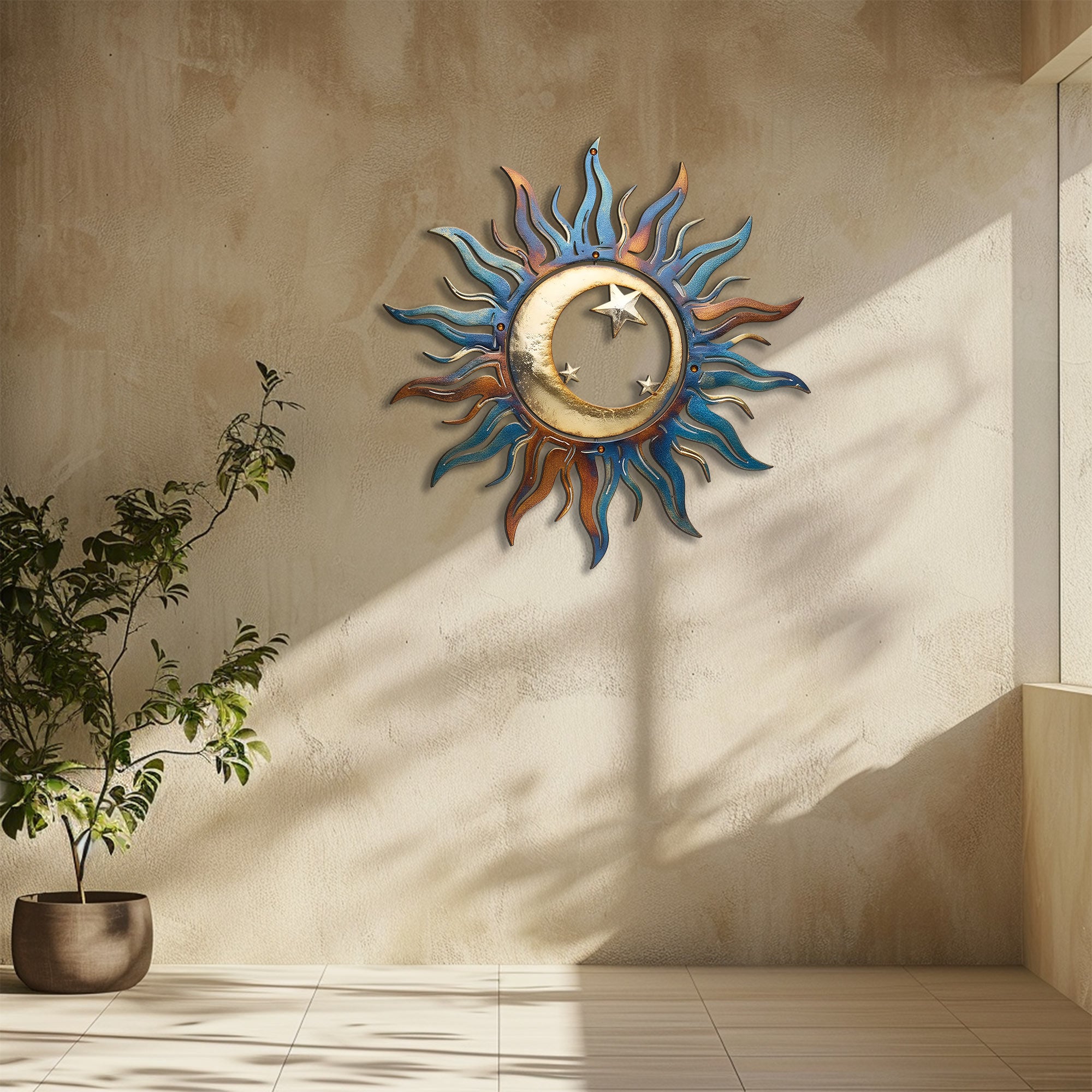 Sun Moon Metal Wall Art – Celestial Boho UV Printed Aluminum Decor Indoor Outdoor