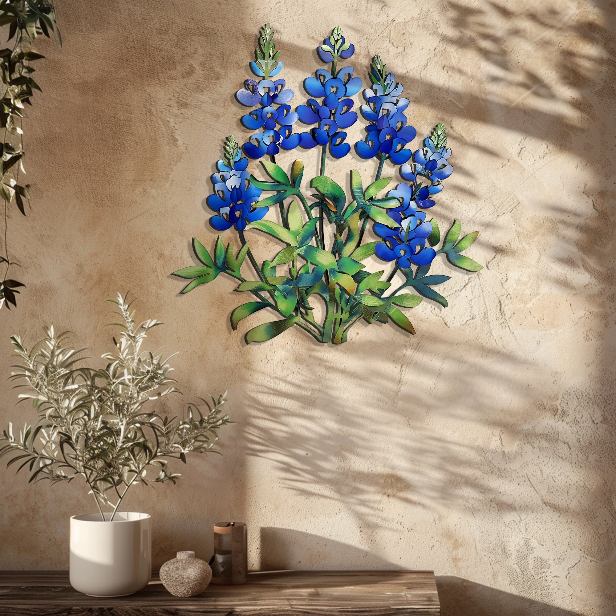 Texas Bluebonnet Metal Wall Art – Wildflower Decor Rustic Outdoor Indoor Garden