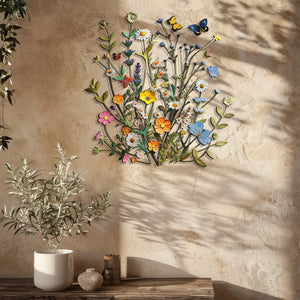Wildflower Butterfly Metal Wall Art – Floral Nature Decor Garden Indoor Outdoor