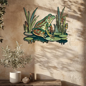 Frog Pond Metal Wall Art Lily Pad Nature Wall Decor Green Frog Garden Decor Rustic Wall Hanging