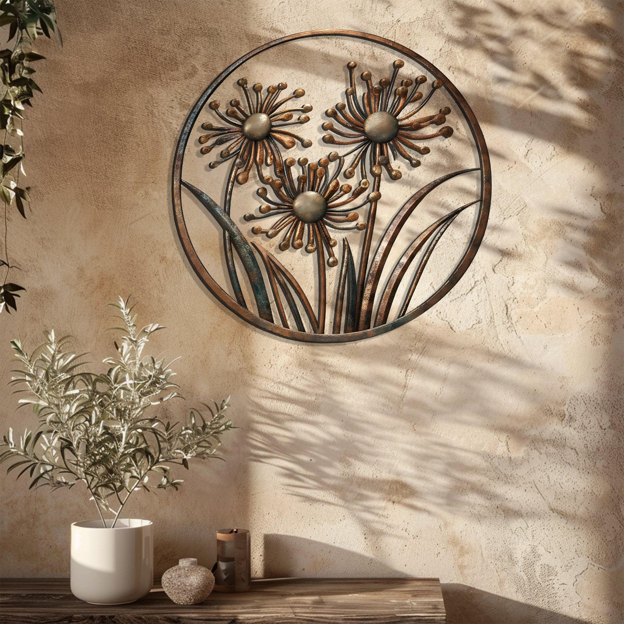 Minimal Metal Flower Wall Art – Modern Floral Decor Wall Art Indoor Outdoor