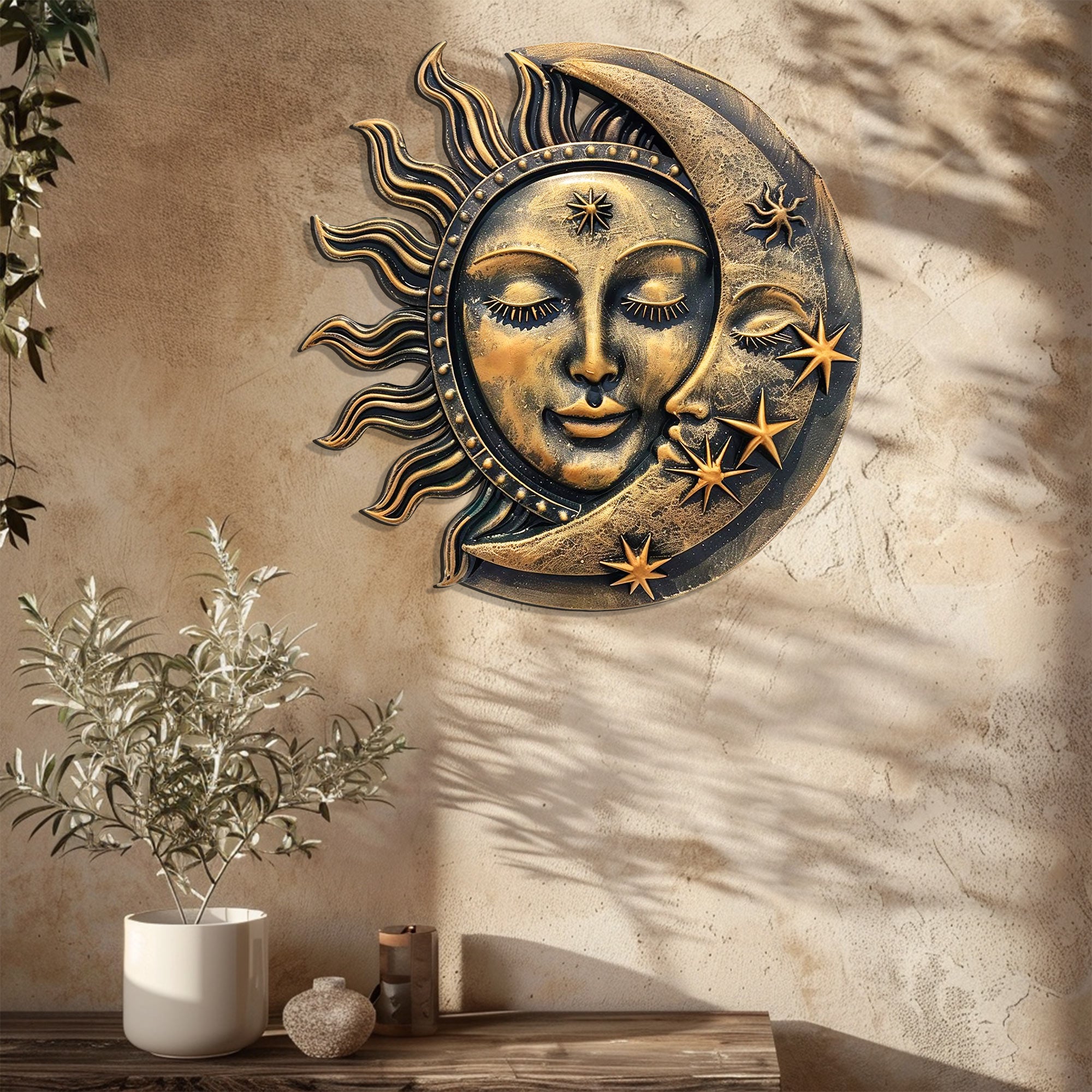 Sun Moon Metal Wall Art Celestial Decor – Boho Sun and Moon Wall Hanging Rustic Astrology Wall Art Home Decor