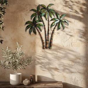 Palm Tree Metal Wall Art Tropical Beach Decor – Coastal Island Wall Hanging Rustic Summer Wall Art Home Decor