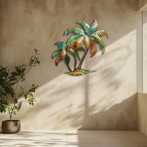 Palm Tree Metal Wall Art Sunset Beach Decor – Coastal Island Wall Hanging Rustic Summer Wall Art Home Decor V1