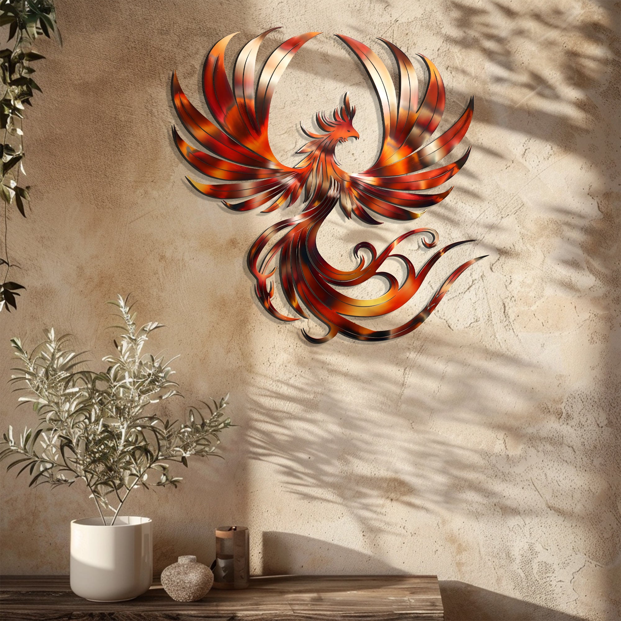 Phoenix Metal Wall Art Fire Bird Decor Mythical Home Accent