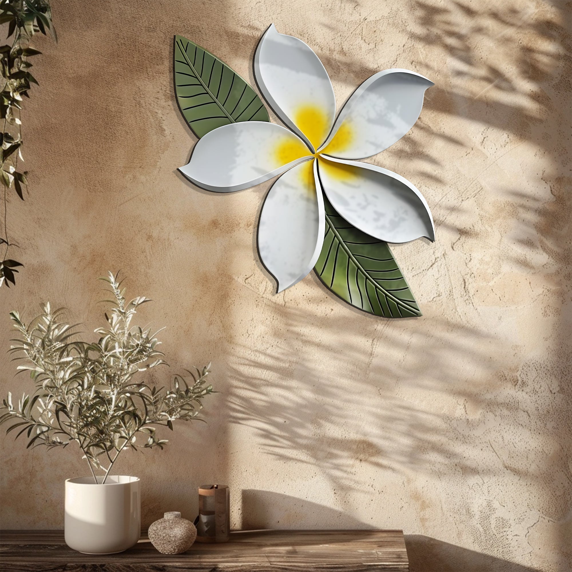 Plumeria Flower Wall Art – Tropical Minimal Metal Decor