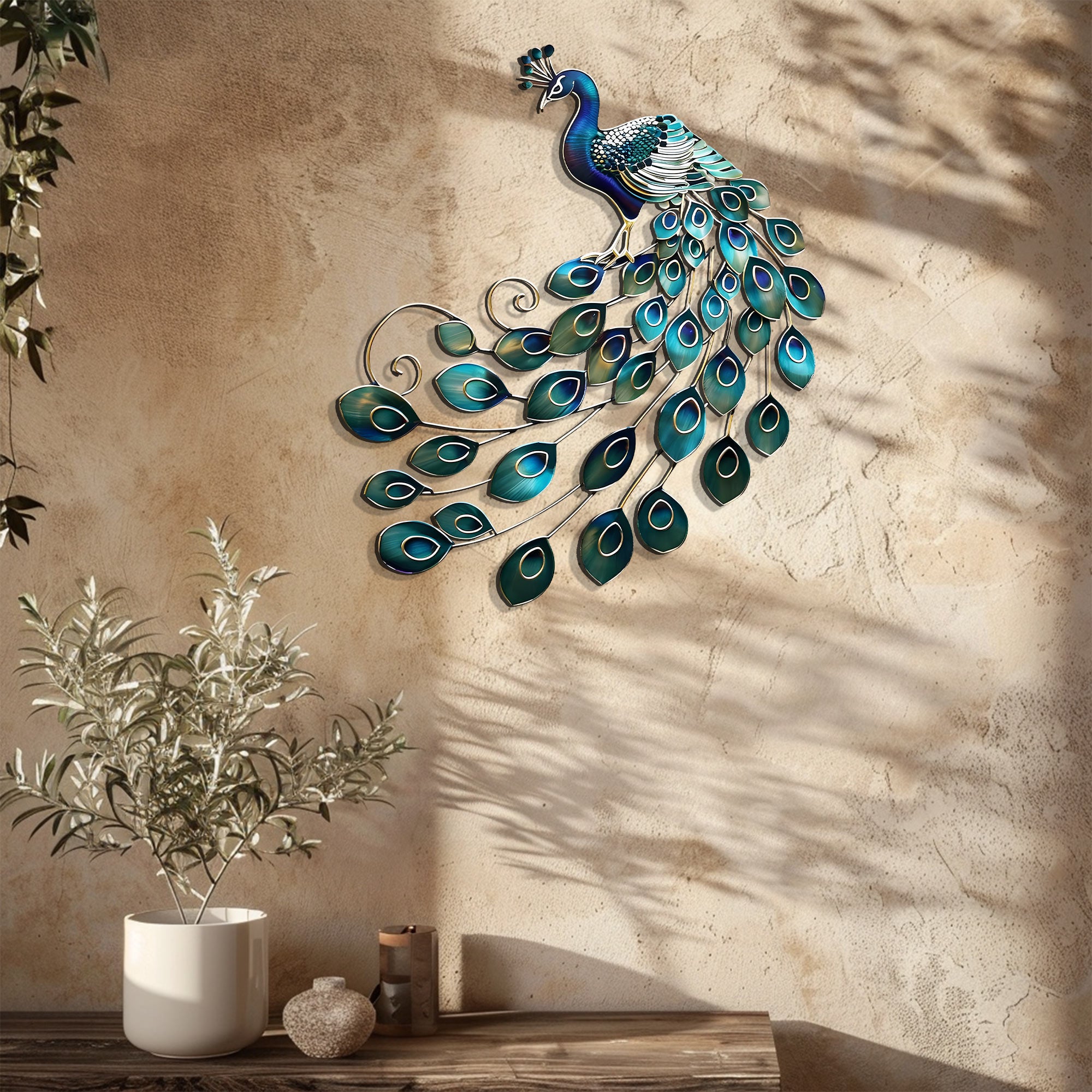 Blue Peacock Wall Art – Luxury Metal Decor for Elegant Interiors