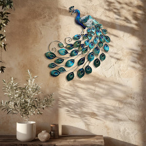 Blue Peacock Wall Art – Luxury Metal Decor for Elegant Interiors