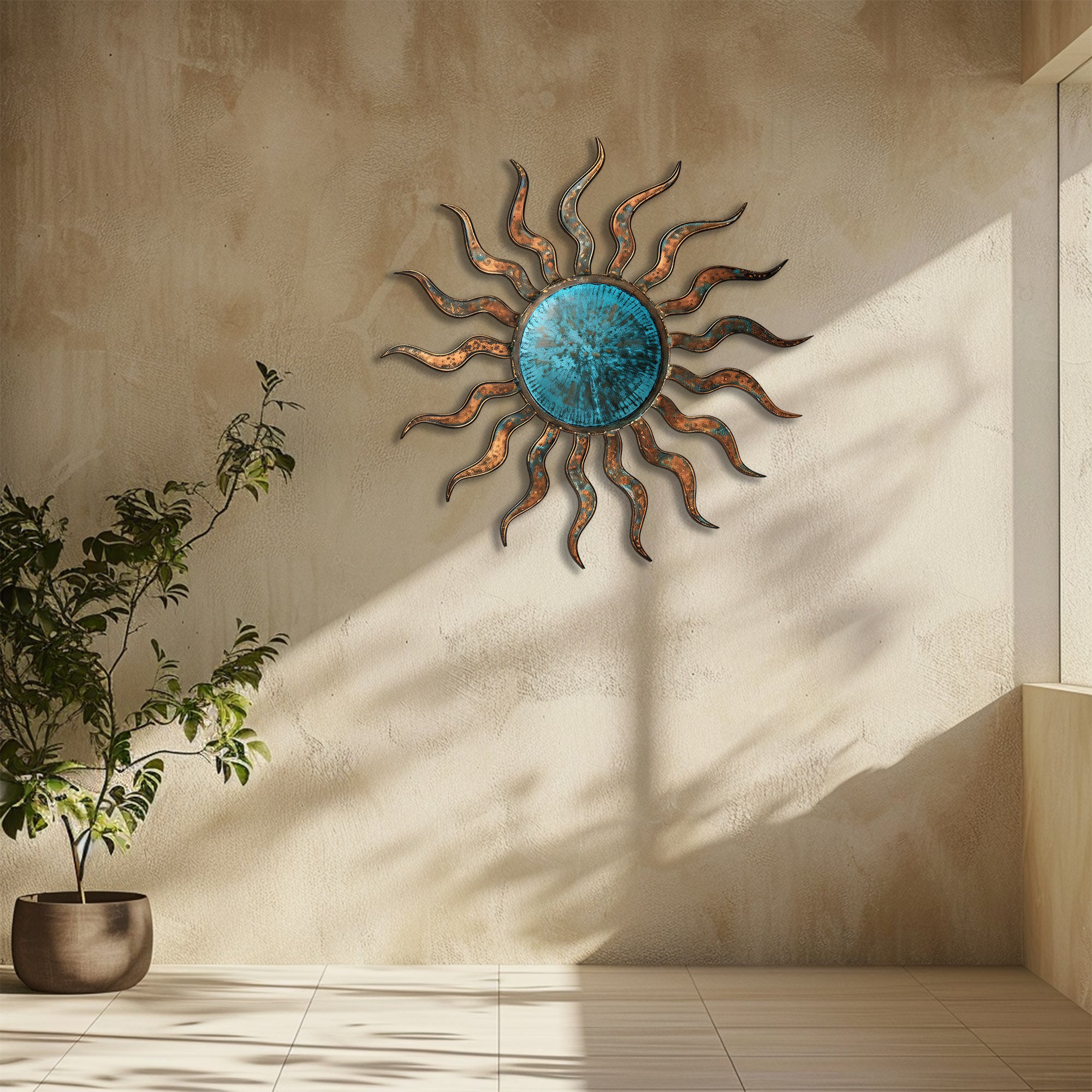 Turquoise Rustic Sun Metal Wall – UV Printed Aluminum Decor Custom Coastal Indoor Outdoor