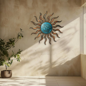 Turquoise Rustic Sun Metal Wall – UV Printed Aluminum Decor Custom Coastal Indoor Outdoor