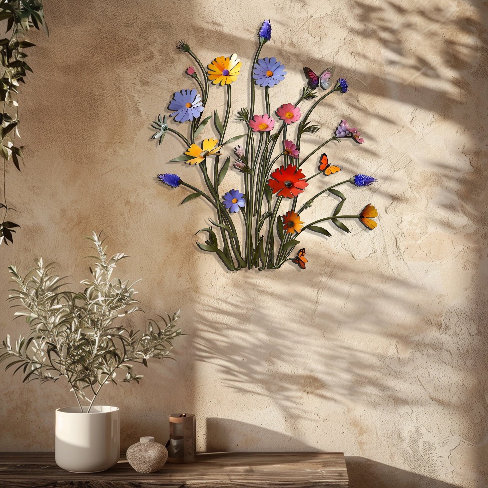 Wildflower Metal Wall Art Colorful Floral Decor – Garden Wall Hanging Cottagecore Farmhouse Wall Art