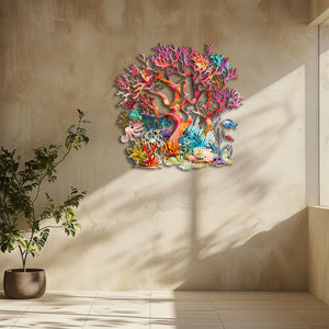 Pink Coral School of Fish Metal Wall Art – UV Printed Coastal Decor Beach Indoor Outdoor