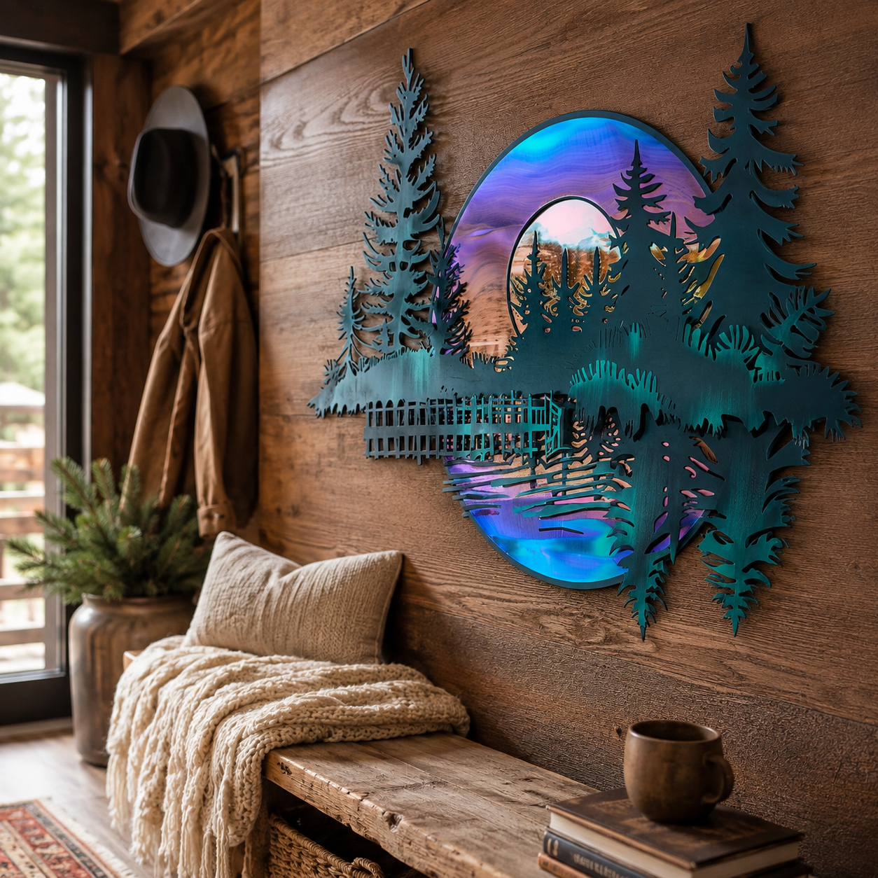 Forest Lake Metal Wall Art, Colorful Nature Decor