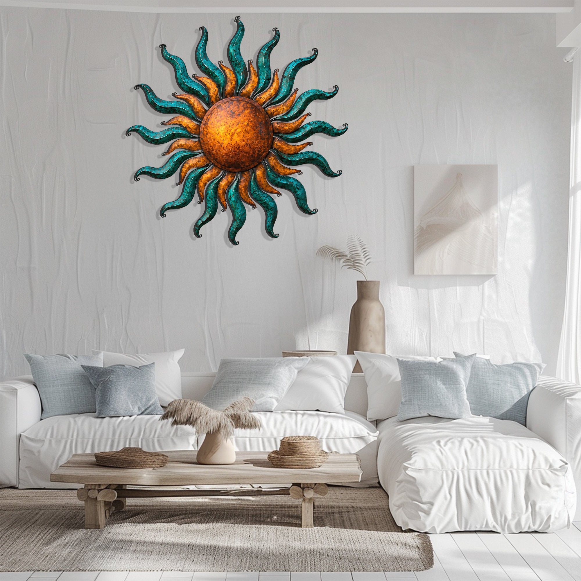 Sunburst Metal Wall Art – UV Printed Decor Rustic Indoor Outdoor