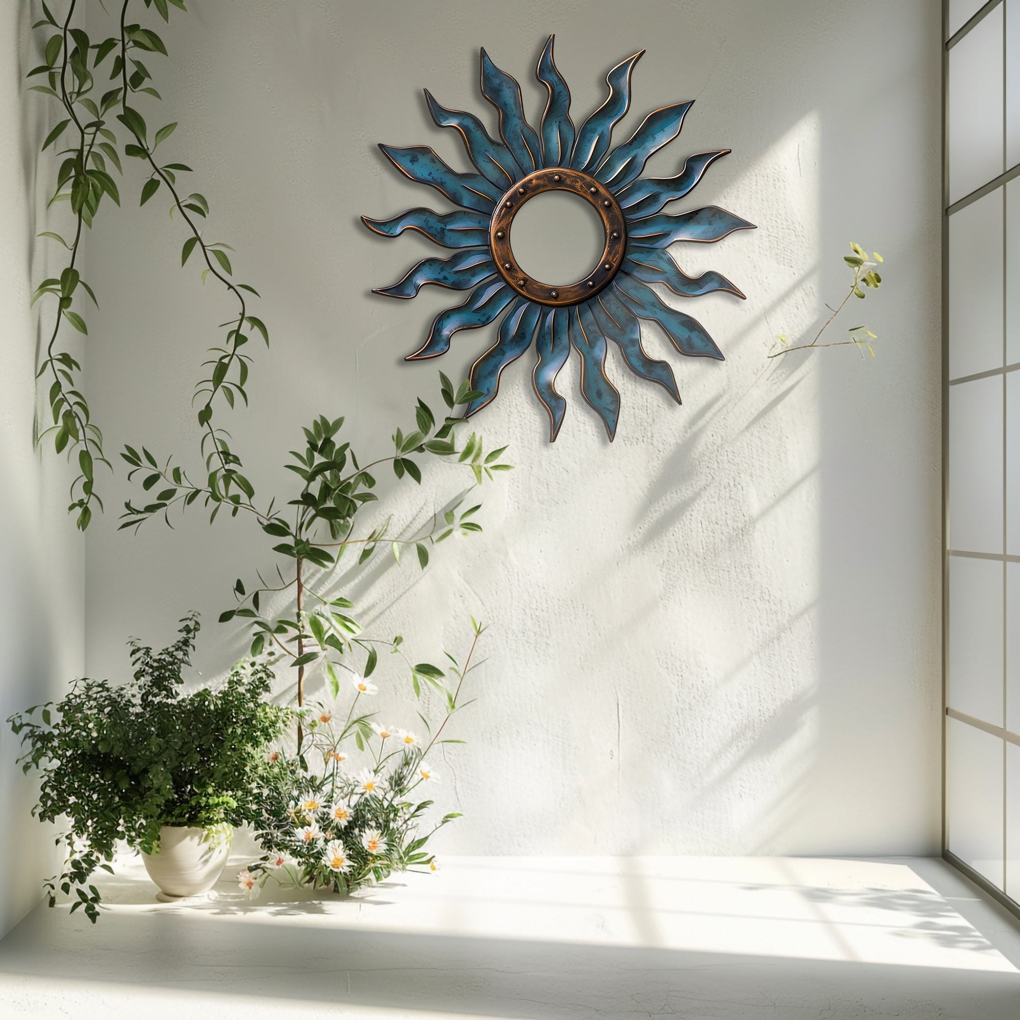 Blue Sunburst Metal Wall – UV Printed Decor Custom Coastal Indoor Outdoor