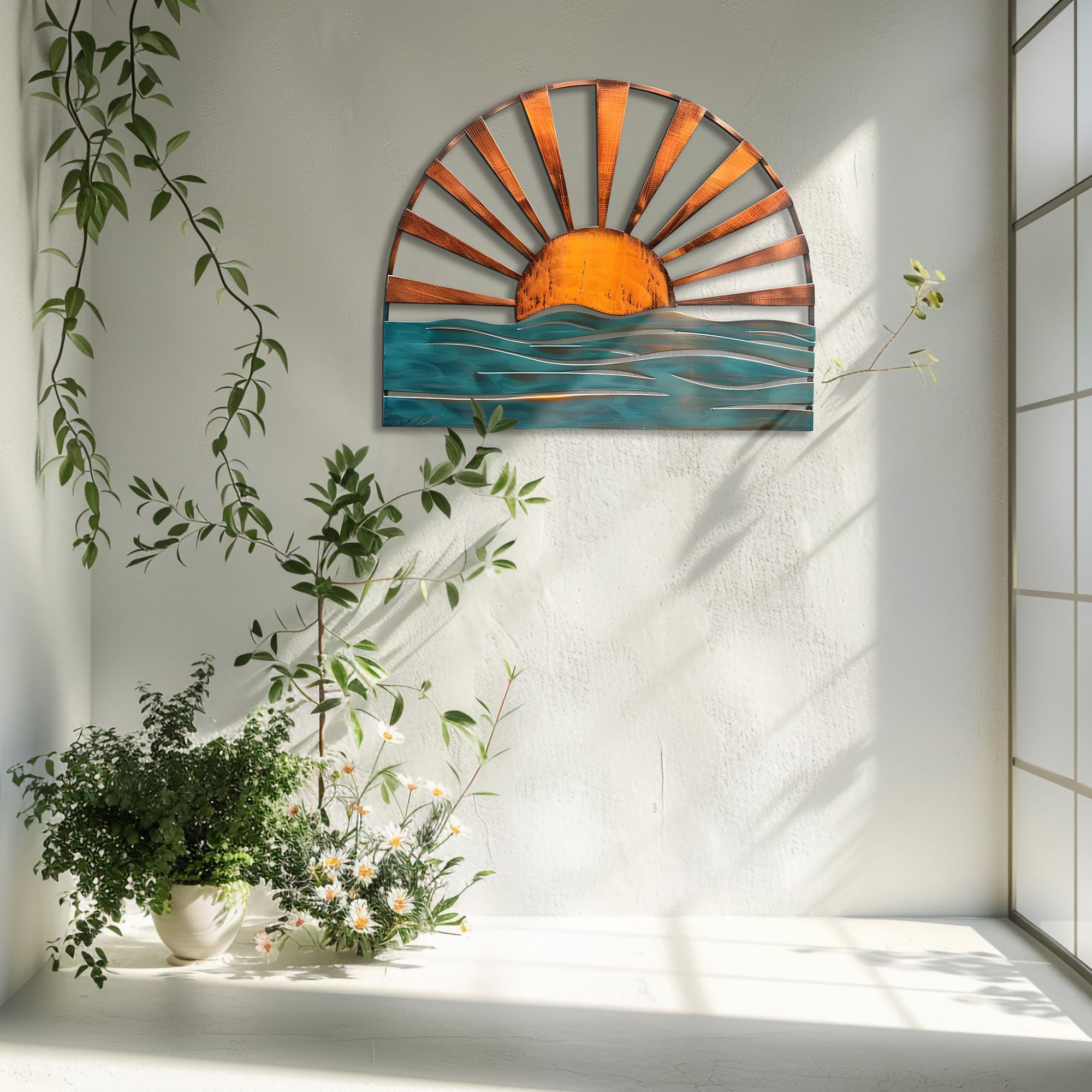 Sun Ocean Metal Wall Art – UV Printed Aluminum Coastal Decor for Indoor &amp; Outdoor
