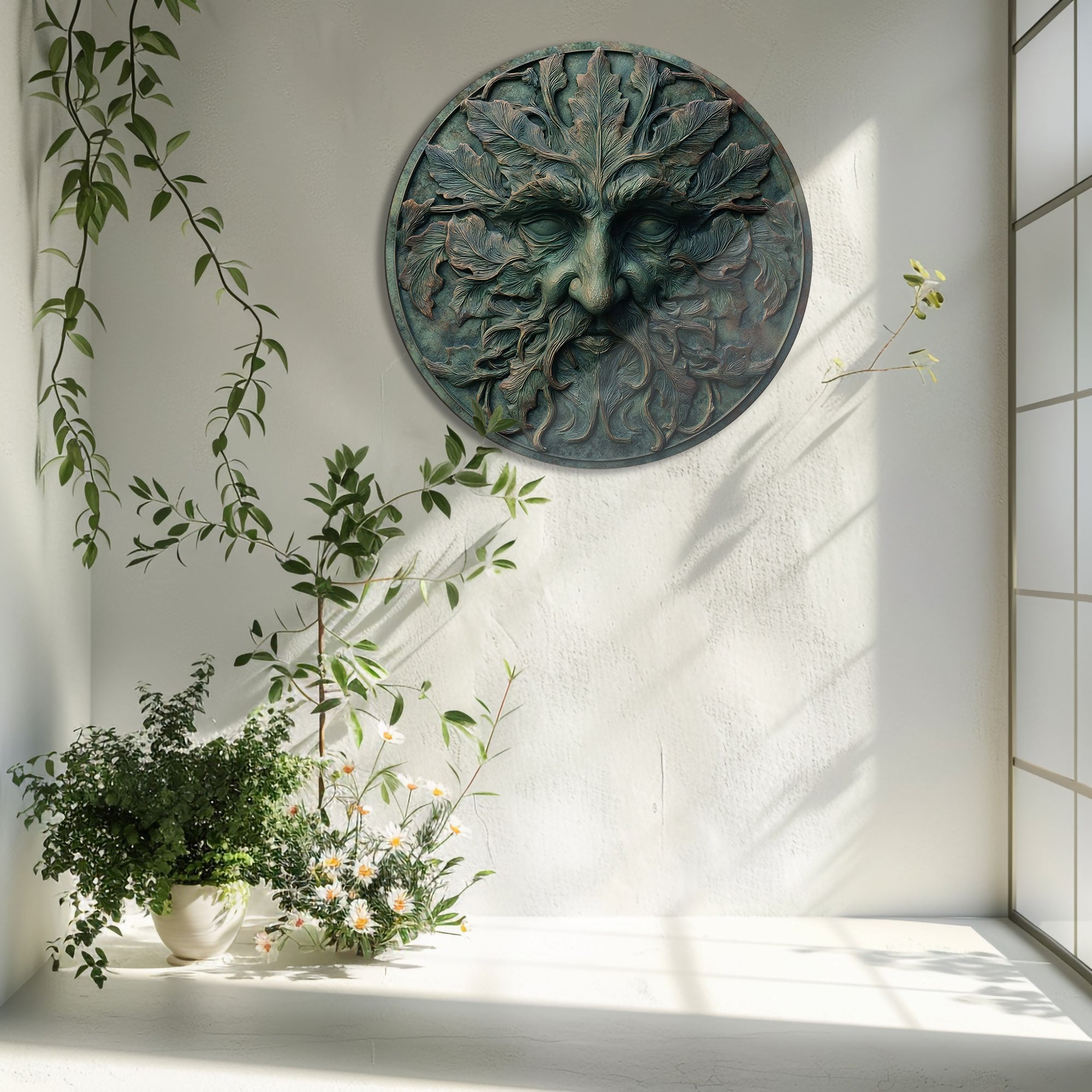 Green Man Metal Wall Art – UV Printed Aluminum Forest Spirit Decor Indoor Outdoor