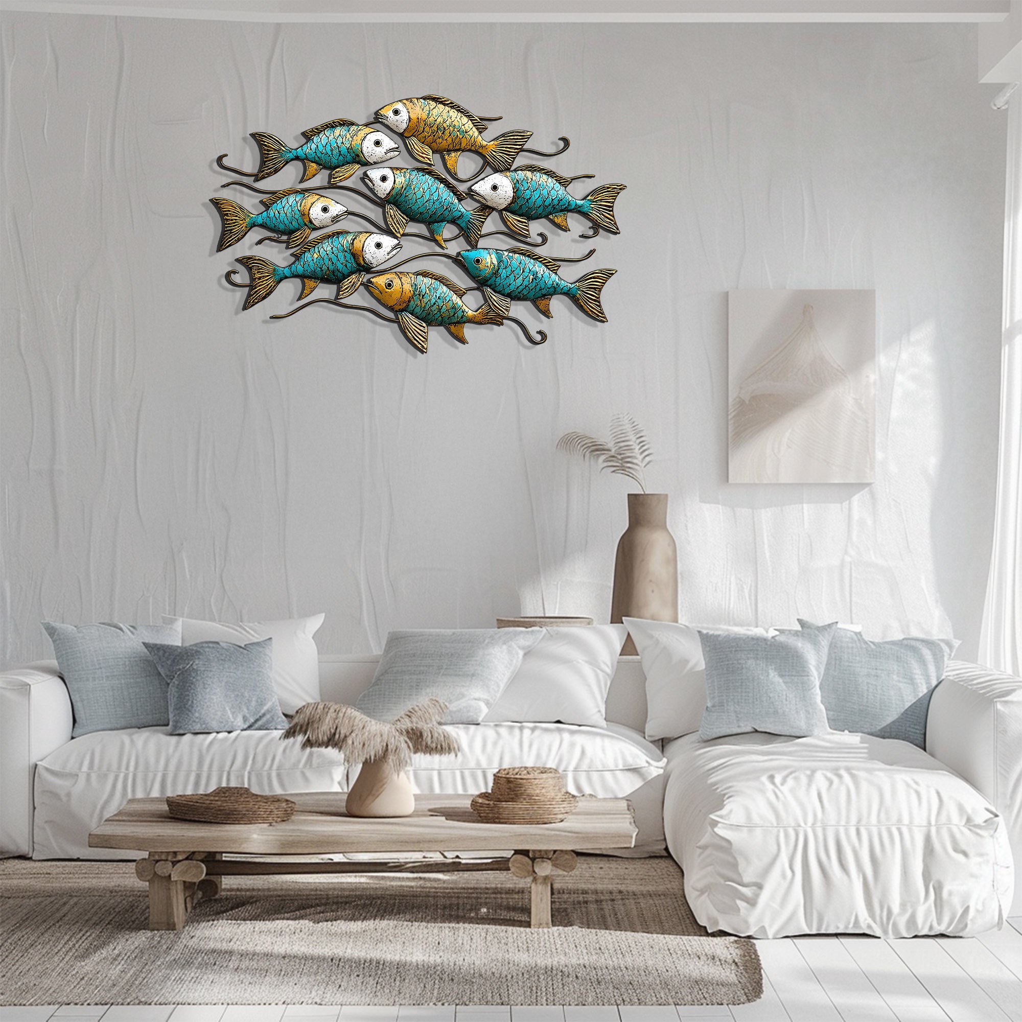 School of Fish Metal Wall Art – UV Printed Coastal Decor Beach Indoor Outdoor
