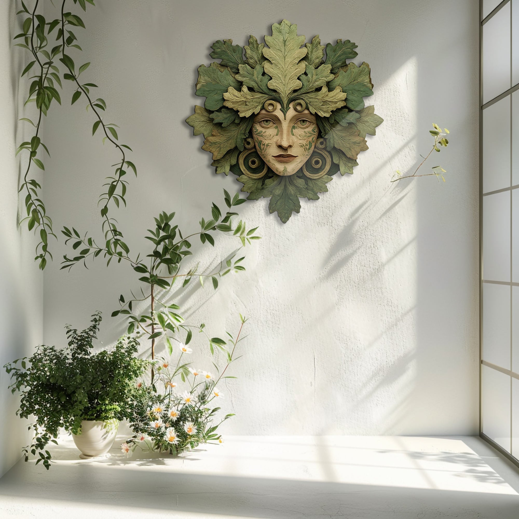 Green Woman Metal Wall Art – UV Printed Aluminum Forest Goddess Nature Decor Indoor Outdoor